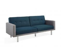 Canapé 3 places convertible en tissu CALDER - Bleu et bords gris clair