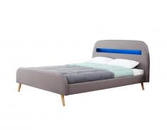 Lit AMBROISE - 160x200cm - Tissu gris avec LEDs