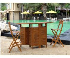 Bar de jardin et 2 chaises de bar AKUDA - Teck