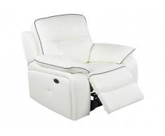 Fauteuil relax électrique en cuir CATANE - Blanc et passepoil gris