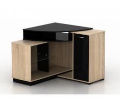 Meuble TV d'angle avec rangements - Coloris chêne et noir - AMAEL
