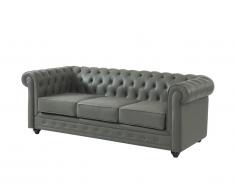 Canapé 3 places en cuir de buffle CHESTERFIELD - Gris