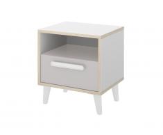 Table de chevet LIBONA - 1 tiroir et 1 niche - Blanc et Gris