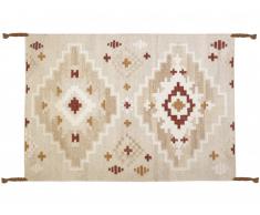 Tapis kilim tissé main en laine KIAN - 120x170cm - Beige clair, touches orangées