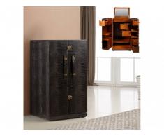 Malle coiffeuse LORIC - Simili chocolat effet croco