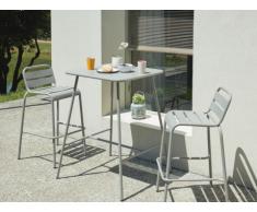 Bar de jardin et 2 chaises de bar empilables MIRMANDE en métal - Gris