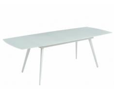 Table à manger extensible AJIM - 6 à 8 couverts - Verre trempé et Métal - Blanc