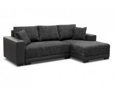 Canapé d'angle convertible en tissu et en simili JARED - Bicolore anthracite et noir - Angle droit