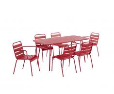 Salle à manger de jardin MIRMANDE en métal: une table L.160 cm avec 2 fauteuils empilables et 4 chaises empilables - Rouge