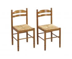 Lot de 2 chaises JEANNE - Hêtre massif & assise paille de riz