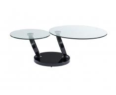Table basse avec plateaux pivotants JOLINE - Verre trempé transparent et pied chromé noir