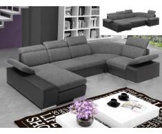 Canapé d'angle panoramique convertible en tissu et simili CYRANO - Bicolore gris/noir - Angle gauche