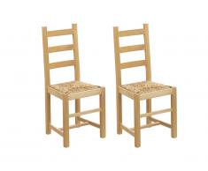 Lot de 2 chaises FARMER - Hêtre massif naturel & assise paille de riz