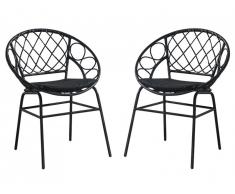 Lot de 2 chaises de jardin empilables SOUGIA en résine tressée - Noir