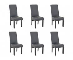 Lot de 6 chaises ROVIGO - Simili gris mat - Pieds bois noir