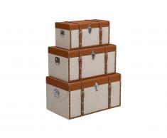 Lot de 3 malles JACINTO - Revêtement en simili et tissu - Marron et taupe - 3 tailles