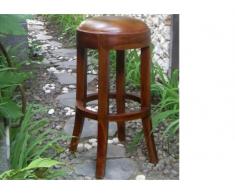 Tabouret de bar colonial GOA - Acajou & cuir