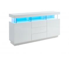 Buffet FABIO - MDF laqué blanc - LEDs - 3 tiroirs & 2 portes