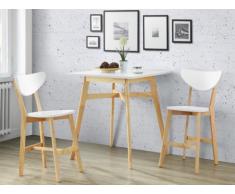 Pack salle à manger: Ensemble table haute + 2 tabourets CARINE - Hévéa massif & MDF - Blanc