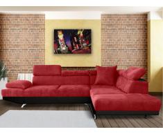 Canapé d'angle XL en tissu et simili ROMAIN - Rouge/Noir - Angle droit