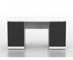 Bureau LOIC - MDF laqué blanc & gris - 1 porte & 3 tiroirs - LEDs