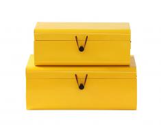 Lot de 2 malles FARNIENTE en métal et fermeture en cuir - Jaune - L.60 et 52 cm