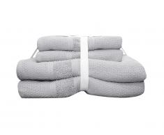 Lot de 4 serviettes de toilette USUAL - Coton - 2 petites 50x90 cm + 2 moyennes 70x140 cm - gris
