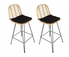 Lot de 2 chaises de bar de jardin NOSARA en résine tressée - Assise noire