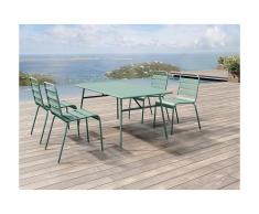 Salle à manger de jardin MIRMANDE en métal: une table L.160 cm et 4 chaises empilables - Vert amande