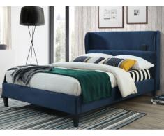 Lit AMEDEE - 160x200cm - Tissu effet velours - Bleu nuit