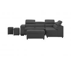 Canapé d'angle convertible en tissu et poufs SELOU - Angle droit - Anthracite