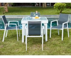 Salle à manger de jardin SALYAN en aluminium - une table extensible 90/180cm + 4 fauteuils - Assise anthracite