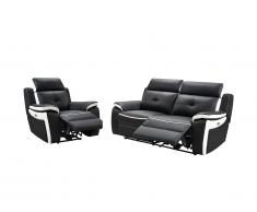 Canapé 3 places et fauteuil relax électrique en cuir ANGELIQUE - Noir/blanc