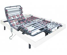 Sommier de relaxation 28 lattes et 40 plots déco bois blanc de DREAMEA - 2x70x190cm - moteurs OKIN