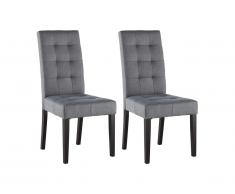 Lot de 2 chaises VILLOSA - Tissu gris & Pieds bois foncé