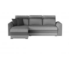 Canapé d'angle réversible et convertible GIANY en tissu et simili- Gris clair avec bandes anthracites