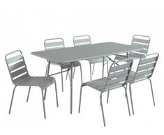 Salle à manger de jardin MIRMANDE en métal - une table L.160cm et 6 chaises empilables - Gris