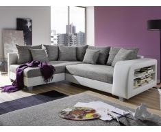 Canapé d'angle convertible tissu et simili KUOPIO - Gris et blanc - Angle gauche