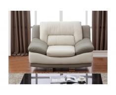 Fauteuil en cuir THOMAS - Bicolore ivoire et taupe