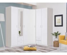 Armoire/Dressing d'angle OLESSIA avec miroir - 6 portes - Blanc