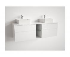 Ensemble de salle de bain suspendu avec double vasque - MAGDALENA - blanc