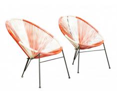 Lot de 2 chaises de jardin ALIOS II en fils de résine tressés - Corail, rose, blanc