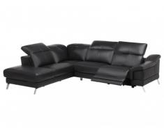 Canapé d'angle relax électrique 100% cuir SARDAIGNE II - Noir - Angle gauche