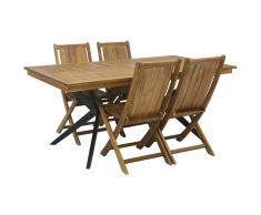 Salle à manger de jardin en acacia naturel et noir - 4 chaises et 1 table - TOBAGA