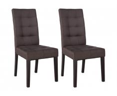 Lot de 2 chaises VILLOSA - Tissu chocolat & Pieds bois foncé