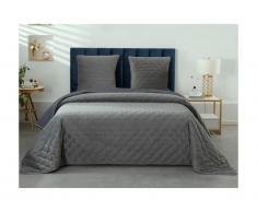 Couvre lit matelassé 240x260 cm + 2 taies d'oreillers 65x65 cm ALYESKA - polyester effet velours - gris