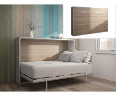 Lit escamotable EUGENIA ouverture horizontale automatique - 140x200cm - Blanc/Chêne