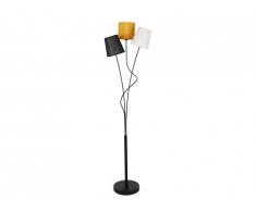 Lampadaire 3 abat-jours style contemporain VERITAS - Métal et tissu - 23 x 23 x 149,5 cm - Moutarde, noir, beige