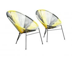 Lot de 2 fauteuils de jardin II en fils de résine tressés - Jaune, gris, noir - ALIOS
