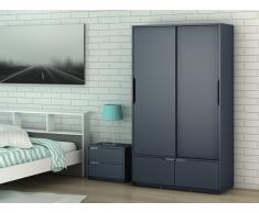 Armoire LUCILE - L.98 cm - 2 portes, 2 tiroirs - MDF gris